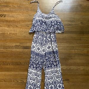 Blue and White Printed Jumpsuit